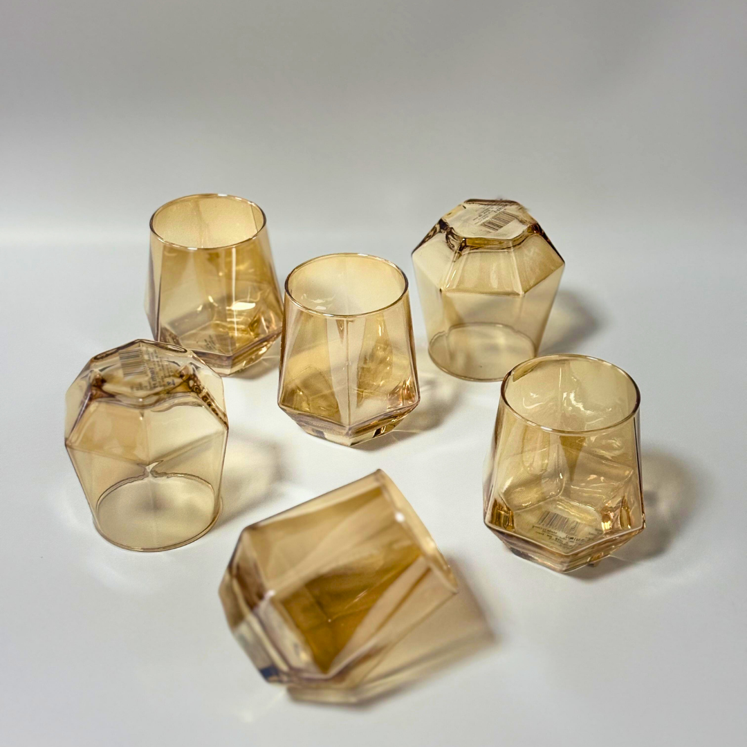 Set de 6 vasos octagonales ámbar