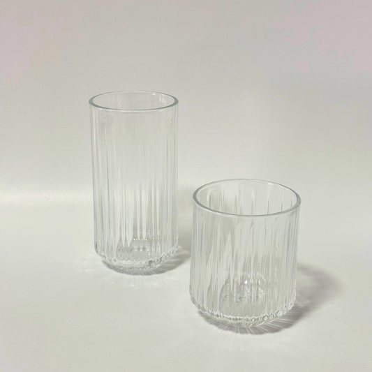 Set de 6 vasos de vidrio labrado acanalados