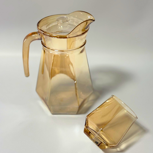 Set de pichel + 4 vasos octagonales ámbar