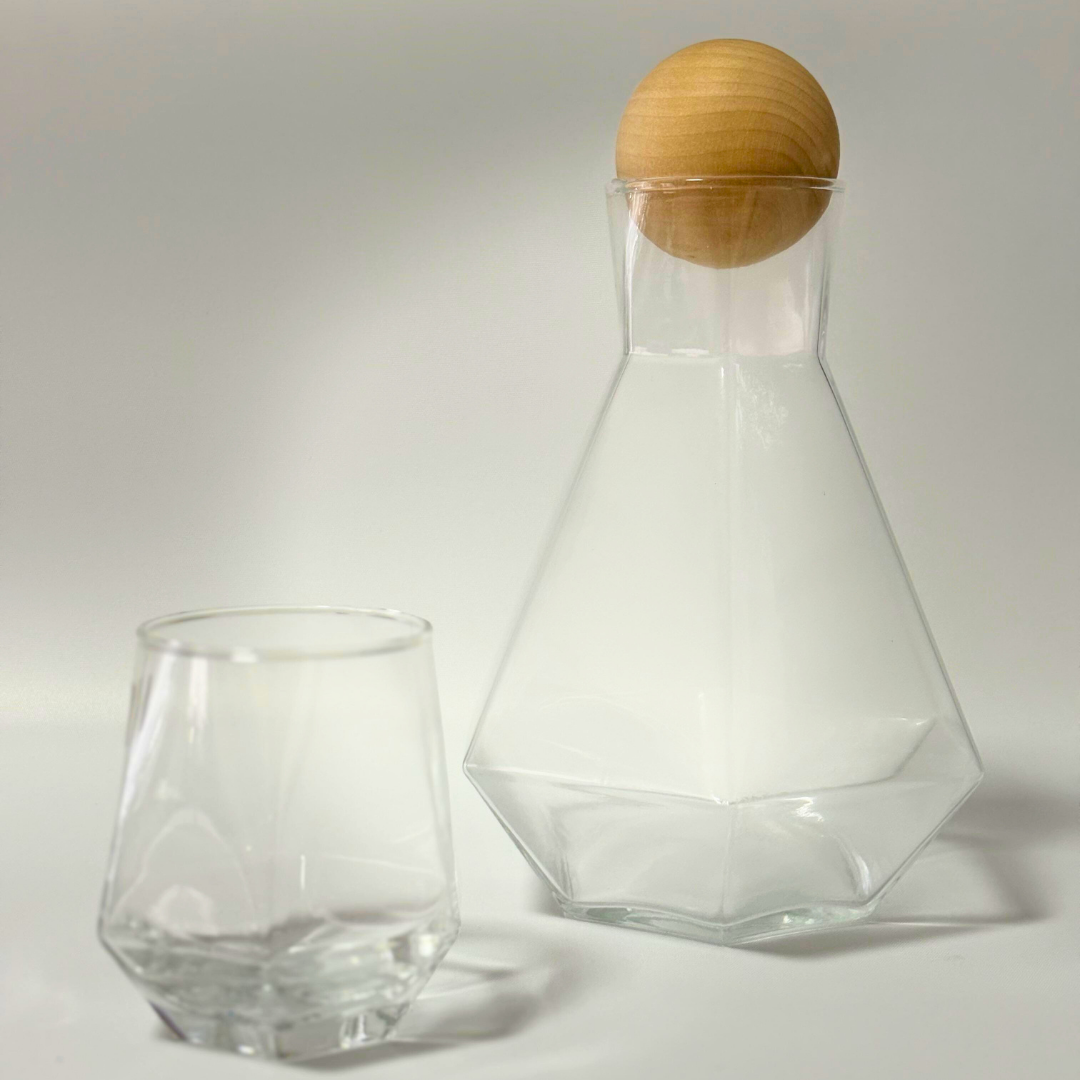 Pichel de vidrio octagonal + 4 vasos