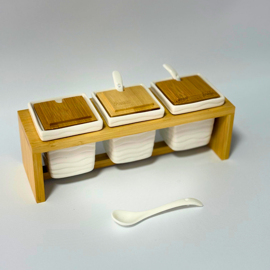 Set de dulceritas cerámicas y bambú