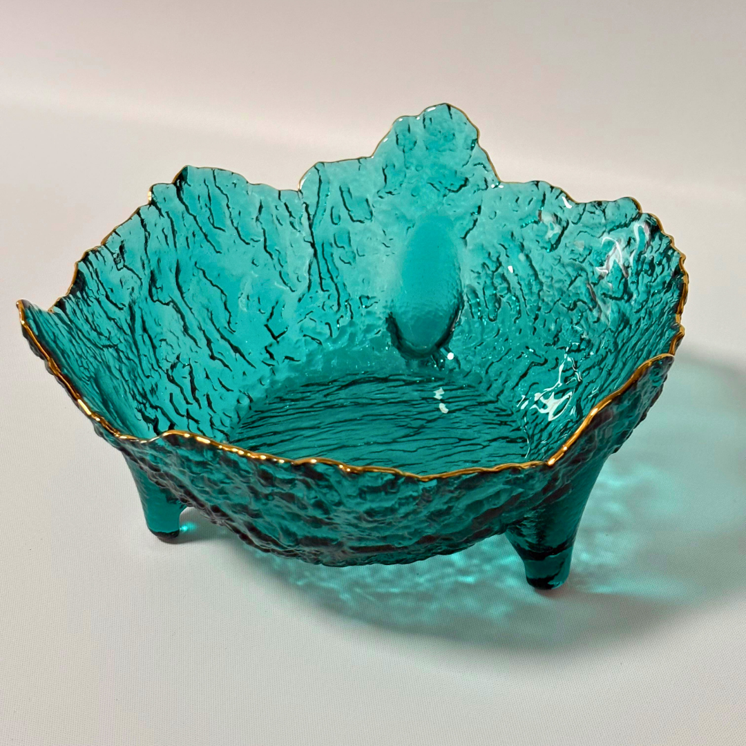 Bowl vidrio labrado y orilla dorada